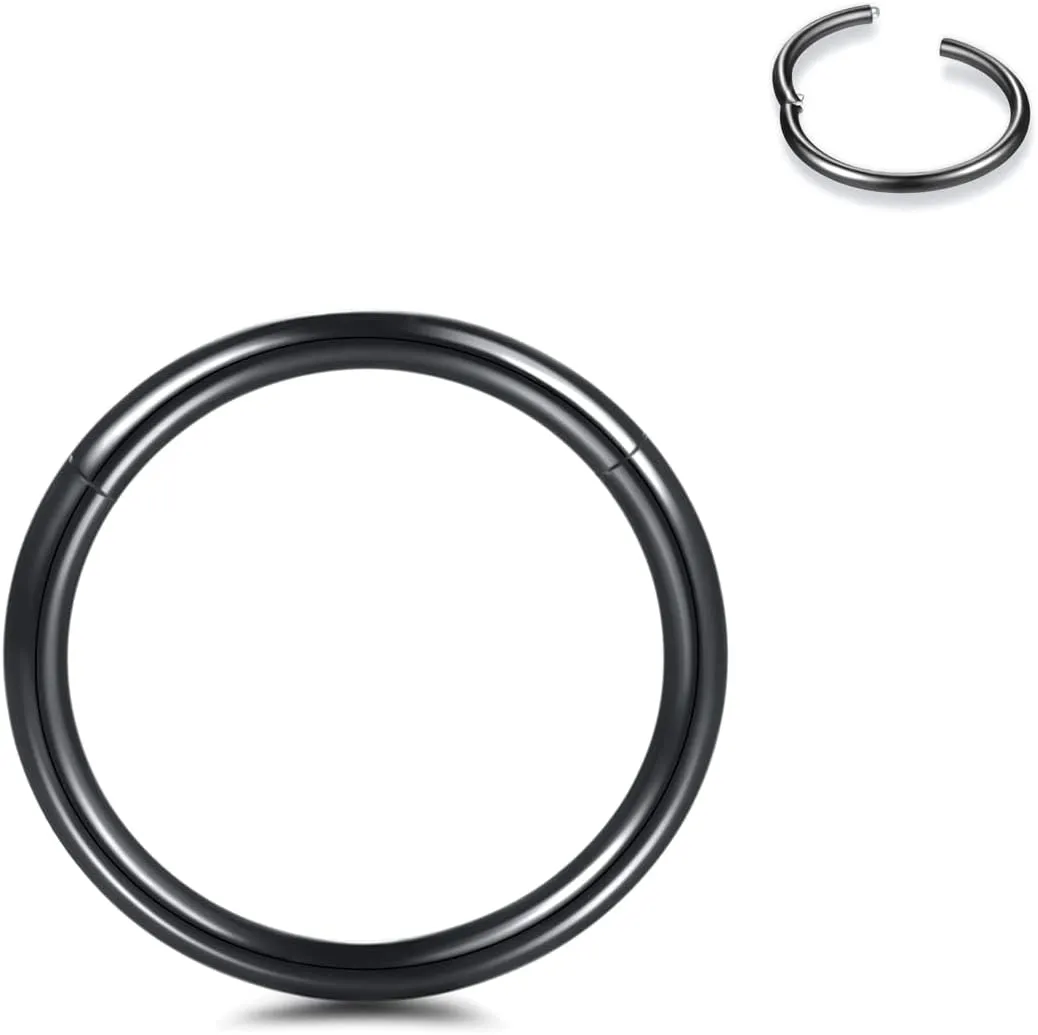 Xpircn 14G 16G 18G 20G 316l Surgical Steel Hinged Nose Rings Hoop Lip Septum Rings Helix Cartilage Rook Earrings Hinged Segment Ring Piercing Jewelry (Black, 16g 8mm, 1PC)