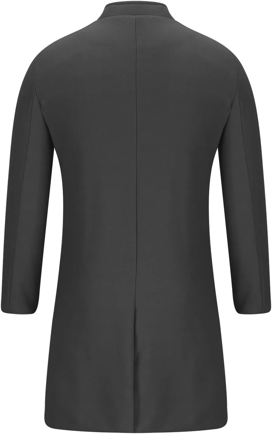 XUNRYAN Mens Wool Blend Pea Coat Notched Collar Single Breasted Overcoat Warm Winter Trench Coat Mid Long Jacket Work Outwear