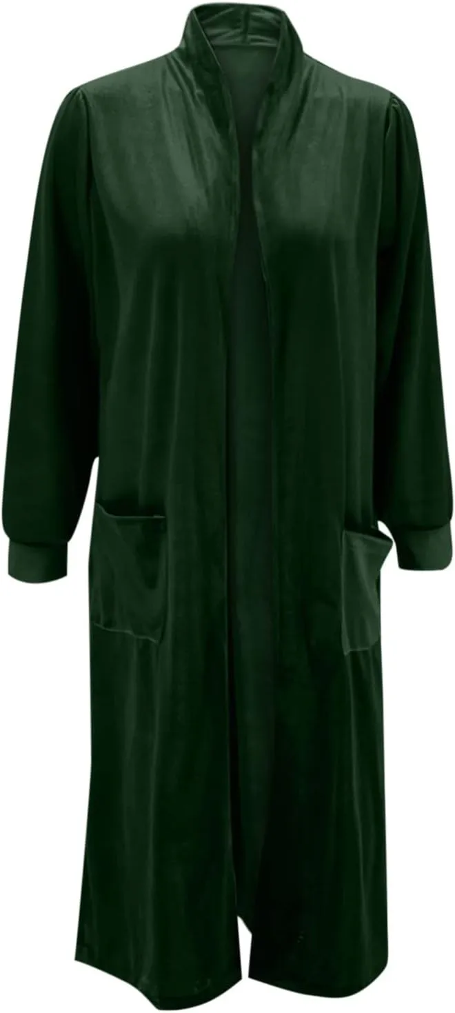 XUNRYAN Womens Long Velvet Cardigan Jacket Lapel Collar Open Front Cardigan Trench Coats Sweater Winter Fall Outwear