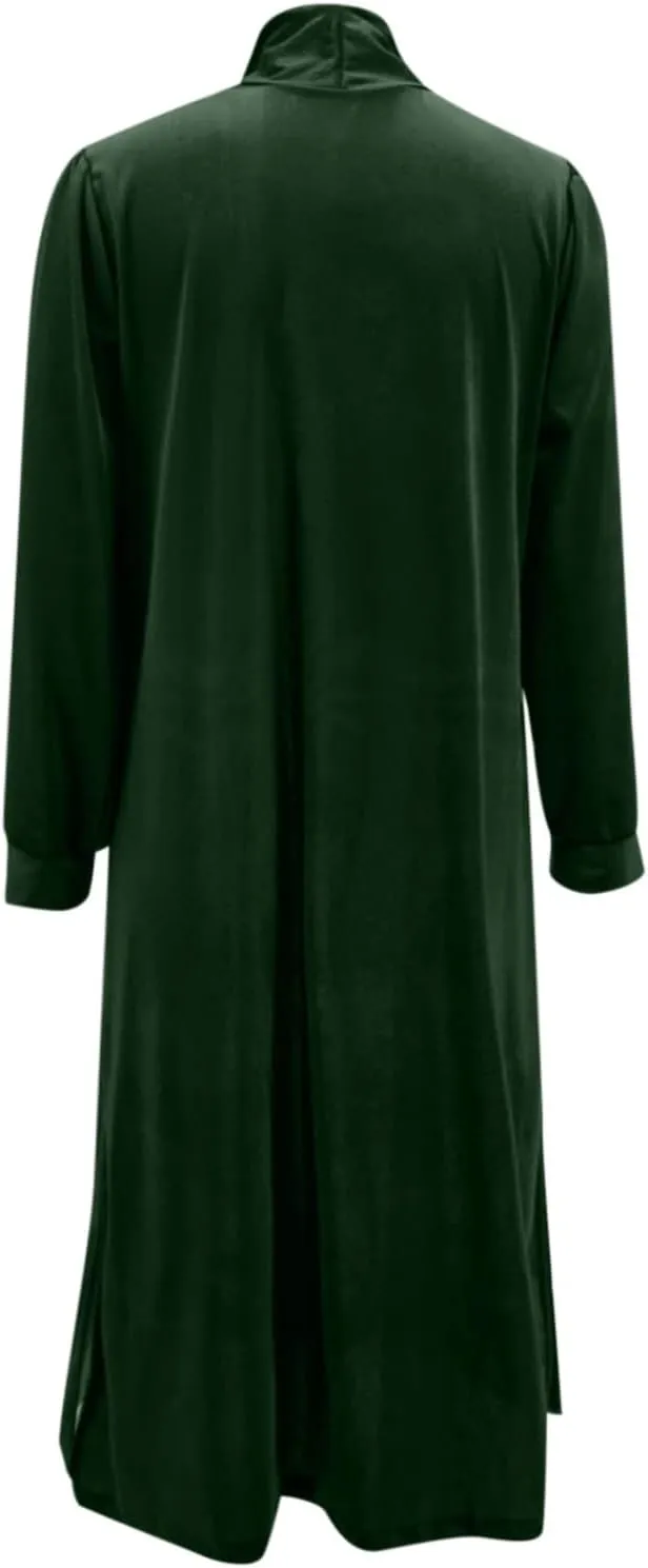 XUNRYAN Womens Long Velvet Cardigan Jacket Lapel Collar Open Front Cardigan Trench Coats Sweater Winter Fall Outwear