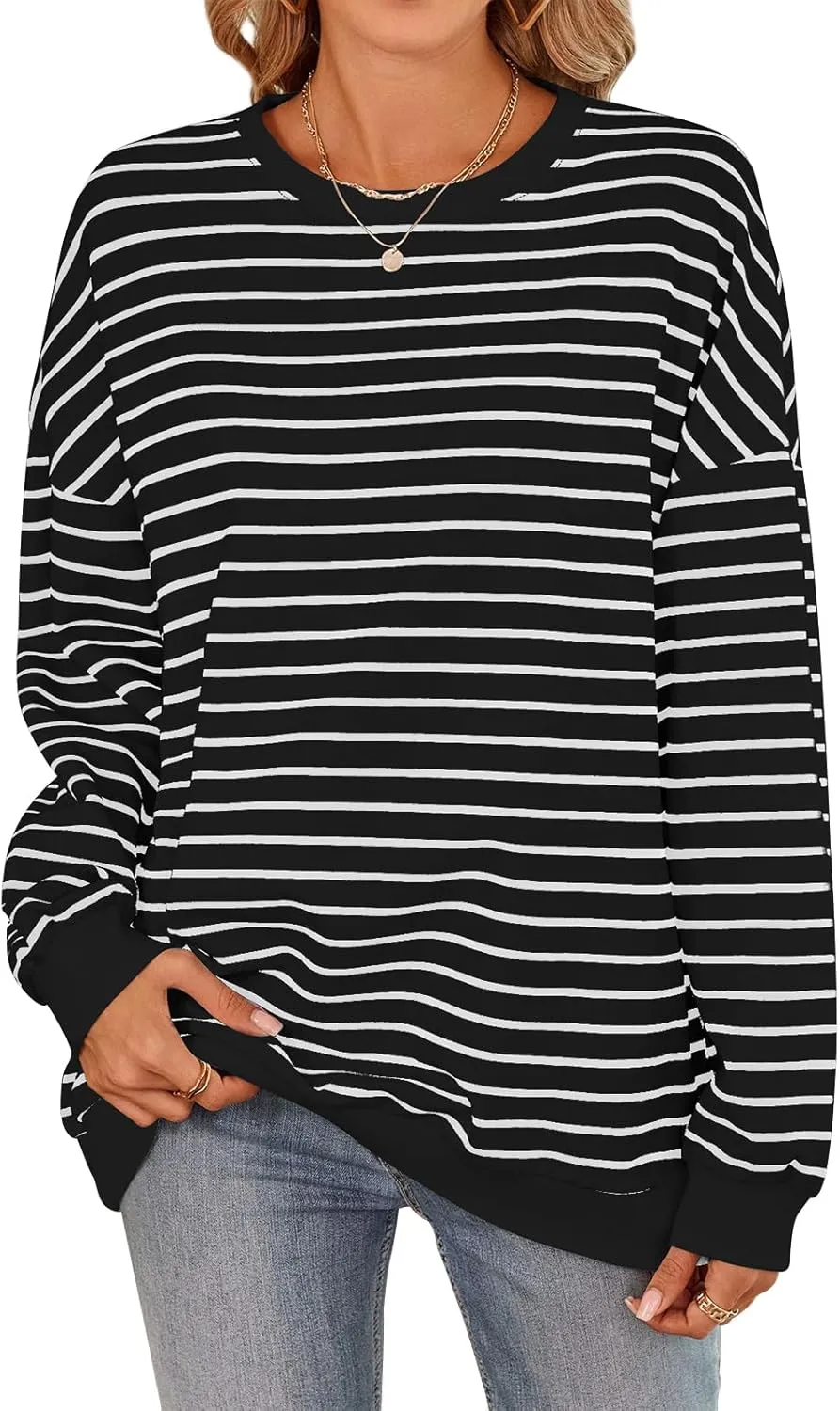Y2K Sweatshirt Women Striped Oversized Color Block Crew Neck Long Sleeve Shirt Casual Pullover Top 2024 Fall Clothes