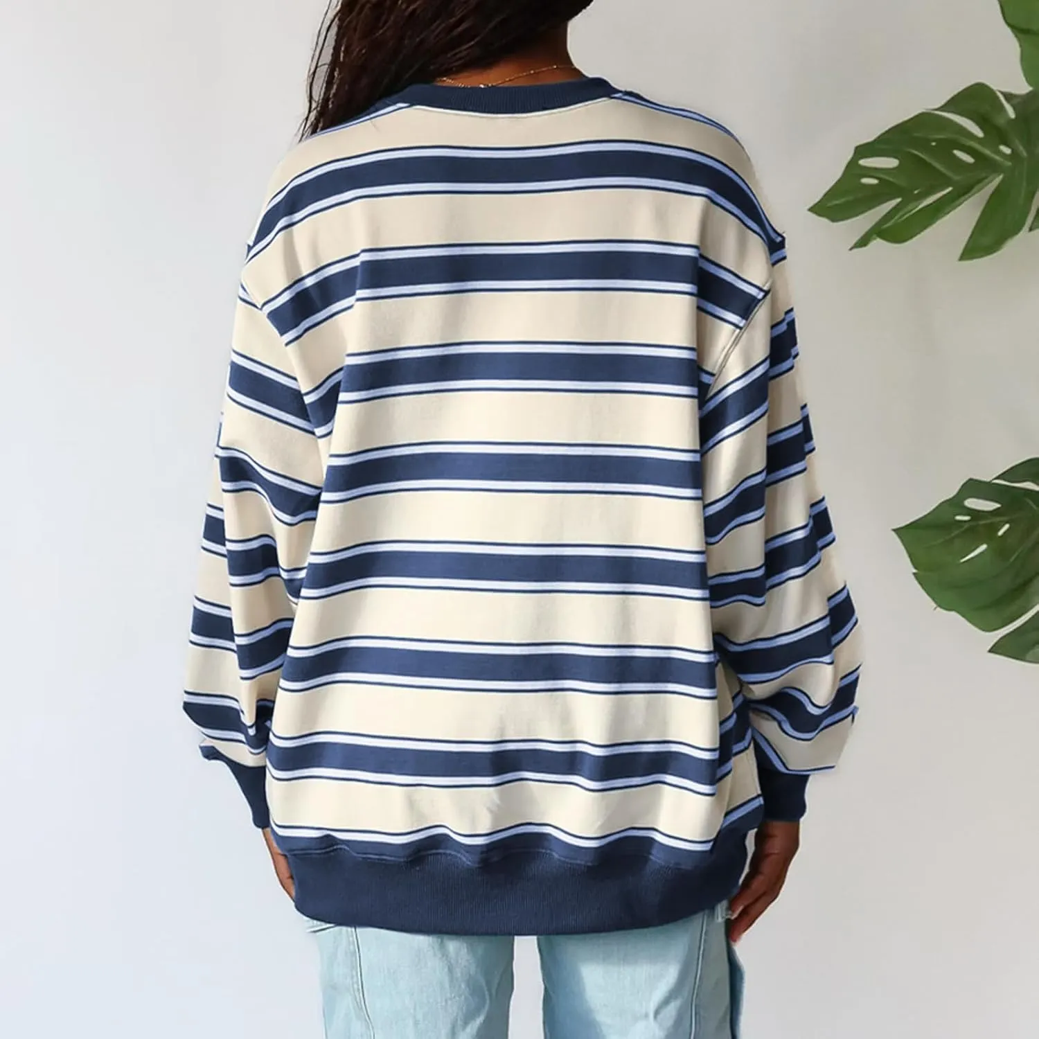 Y2K Sweatshirt Women Striped Oversized Color Block Crew Neck Long Sleeve Shirt Casual Pullover Top 2024 Fall Clothes