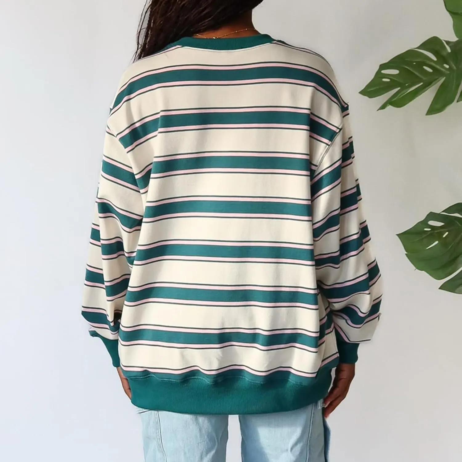 Y2K Sweatshirt Women Striped Oversized Color Block Crew Neck Long Sleeve Shirt Casual Pullover Top 2024 Fall Clothes