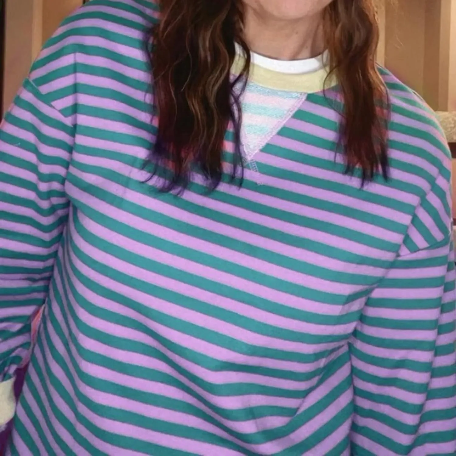 Y2K Sweatshirt Women Striped Oversized Color Block Crew Neck Long Sleeve Shirt Casual Pullover Top 2024 Fall Clothes