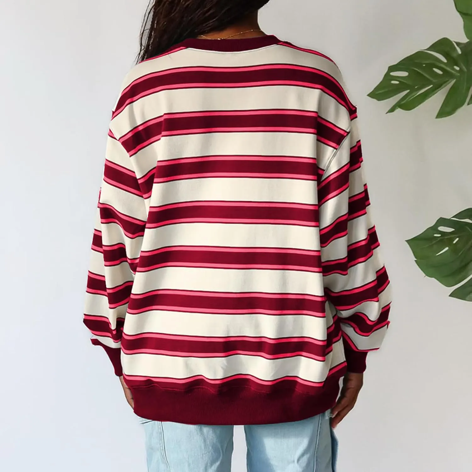 Y2K Sweatshirt Women Striped Oversized Color Block Crew Neck Long Sleeve Shirt Casual Pullover Top 2024 Fall Clothes