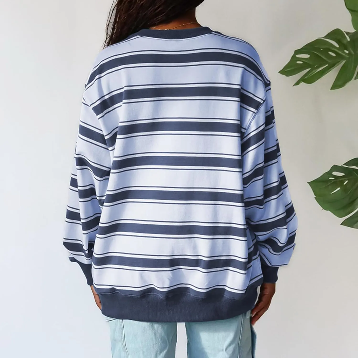 Y2K Sweatshirt Women Striped Oversized Color Block Crew Neck Long Sleeve Shirt Casual Pullover Top 2024 Fall Clothes