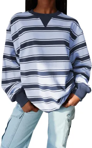 Y2K Sweatshirt Women Striped Oversized Color Block Crew Neck Long Sleeve Shirt Casual Pullover Top 2024 Fall Clothes