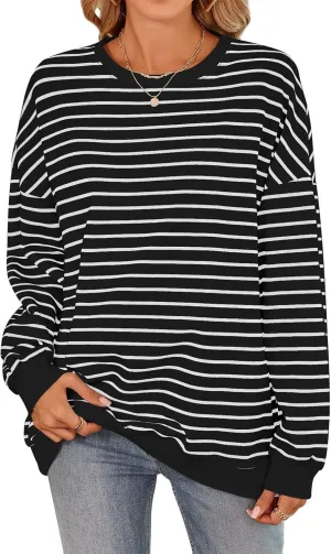 Y2K Sweatshirt Women Striped Oversized Color Block Crew Neck Long Sleeve Shirt Casual Pullover Top 2024 Fall Clothes