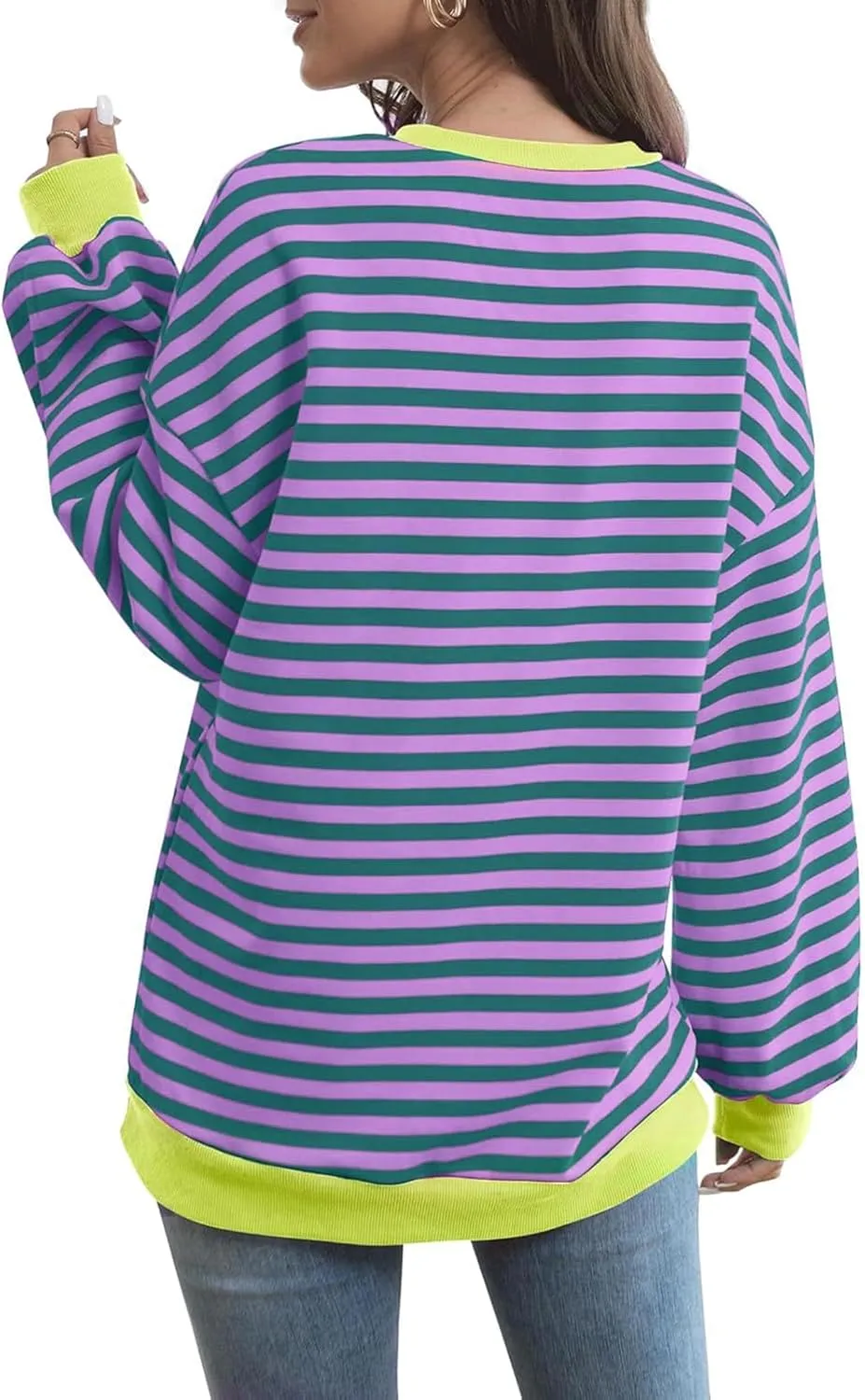 Y2K Sweatshirt Women Striped Oversized Color Block Crew Neck Long Sleeve Shirt Casual Pullover Top 2024 Fall Clothes