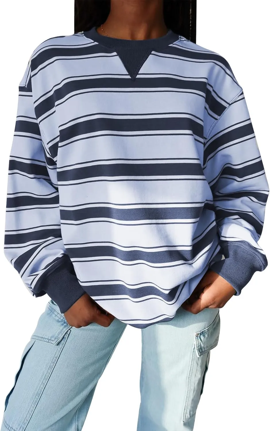 Y2K Sweatshirt Women Striped Oversized Color Block Crew Neck Long Sleeve Shirt Casual Pullover Top 2024 Fall Clothes