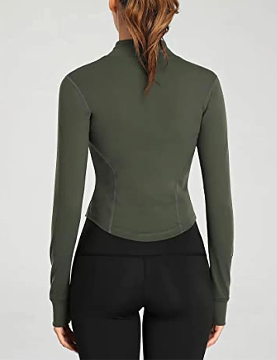 Yeokou Womens Active Zip Up Running Workout Cropped Bbl Athletic Jacket with Thumb Holes