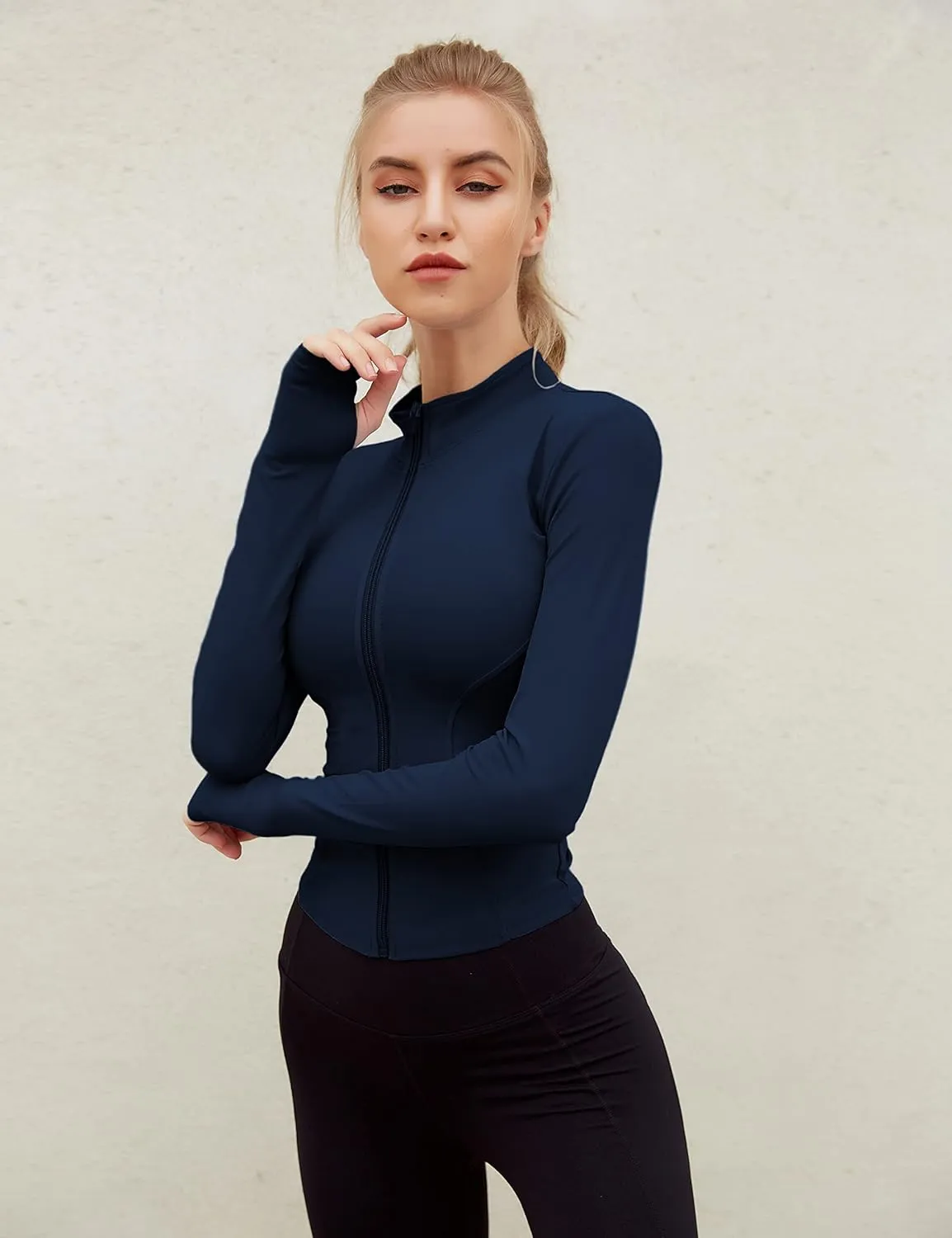 Yeokou Womens Active Zip Up Running Workout Cropped Bbl Athletic Jacket with Thumb Holes