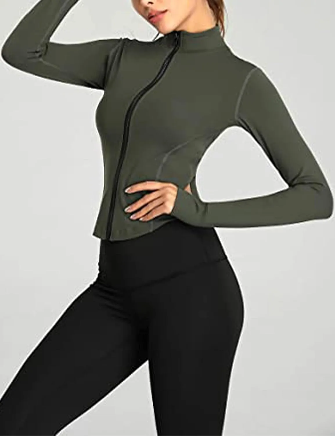 Yeokou Womens Active Zip Up Running Workout Cropped Bbl Athletic Jacket with Thumb Holes