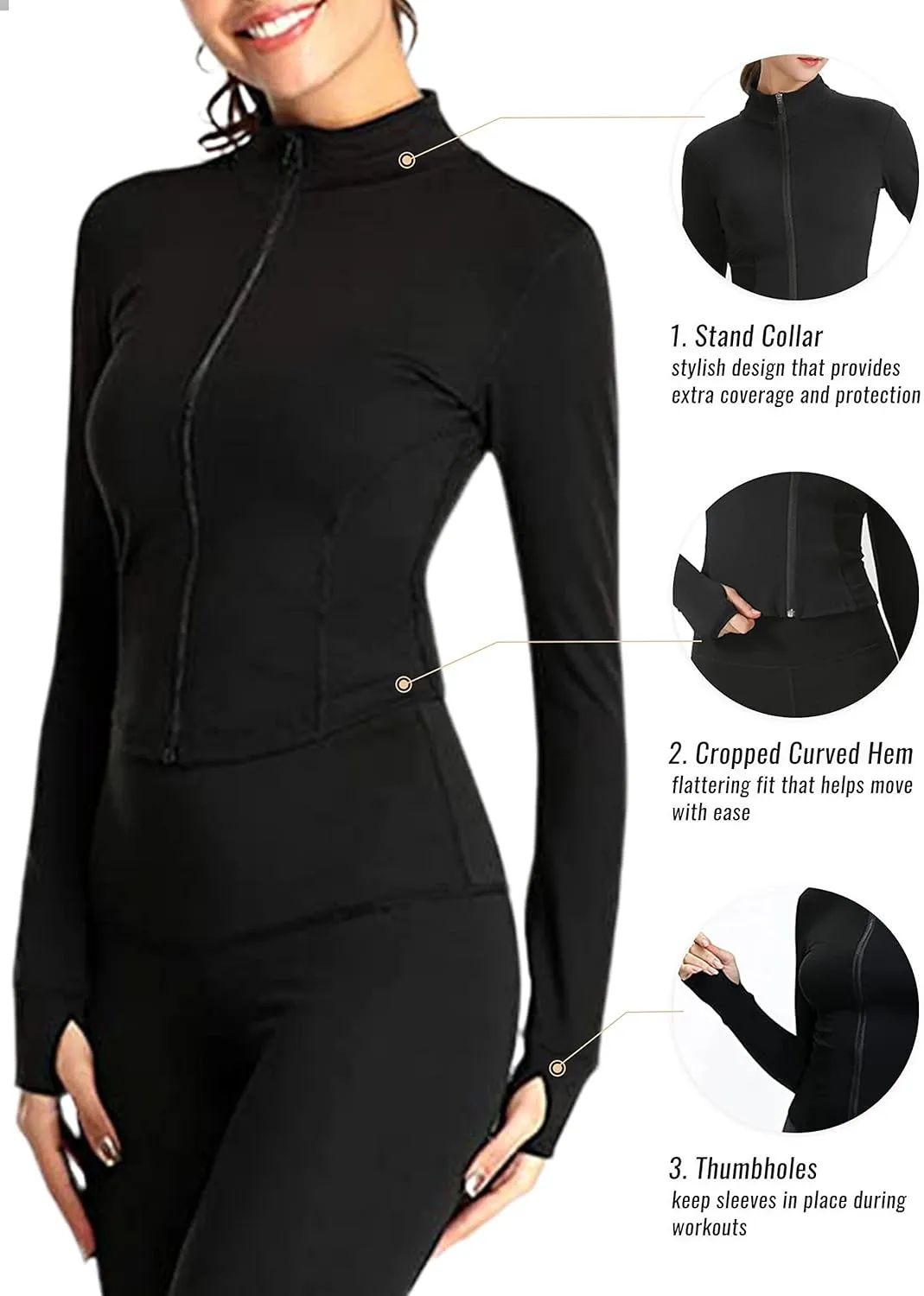 Yeokou Womens Active Zip Up Running Workout Cropped Bbl Athletic Jacket with Thumb Holes