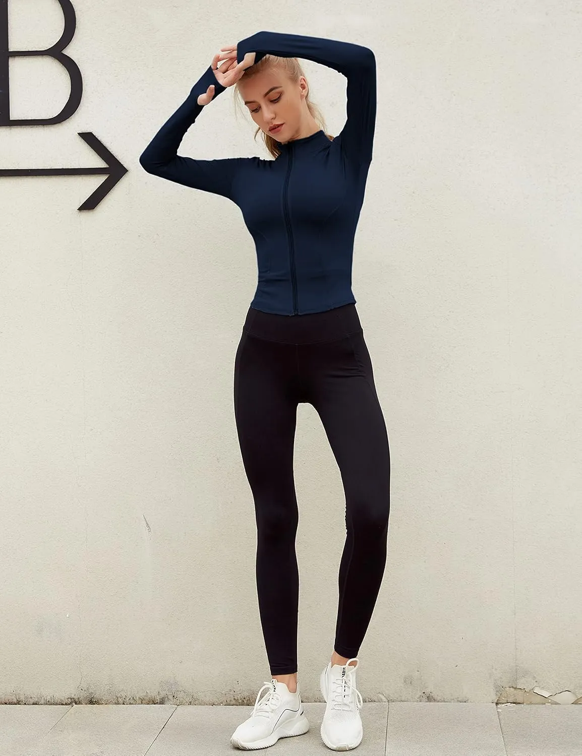 Yeokou Womens Active Zip Up Running Workout Cropped Bbl Athletic Jacket with Thumb Holes