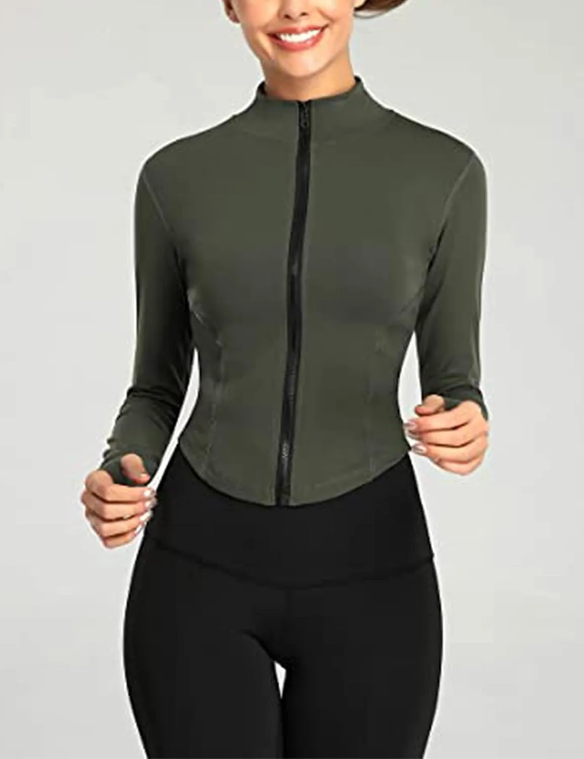 Yeokou Womens Active Zip Up Running Workout Cropped Bbl Athletic Jacket with Thumb Holes