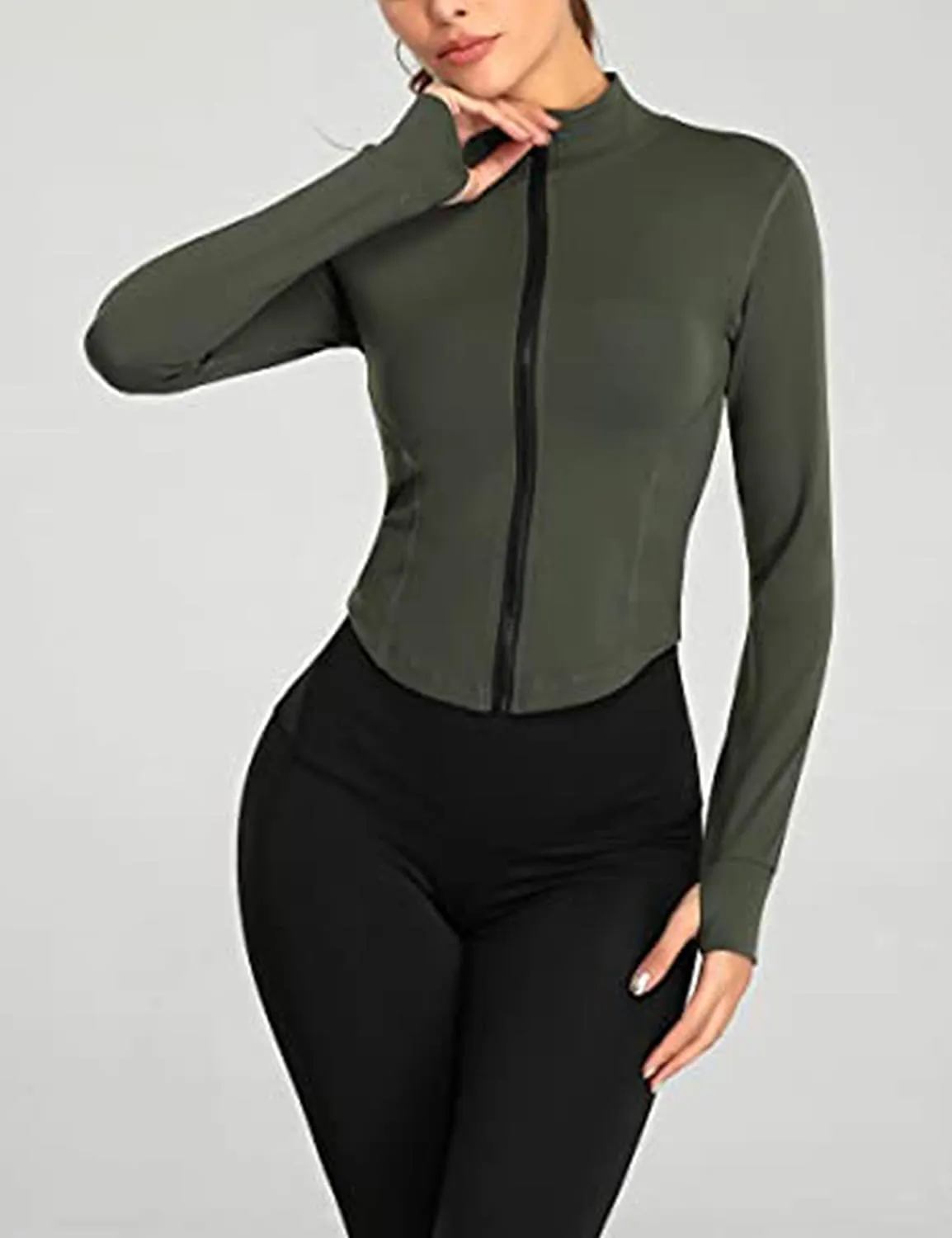 Yeokou Womens Active Zip Up Running Workout Cropped Bbl Athletic Jacket with Thumb Holes