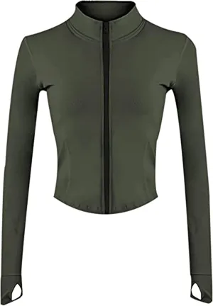 Yeokou Womens Active Zip Up Running Workout Cropped Bbl Athletic Jacket with Thumb Holes
