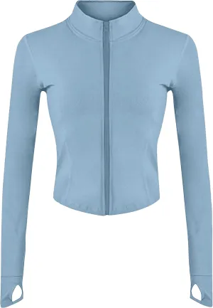 Yeokou Womens Active Zip Up Running Workout Cropped Bbl Athletic Jacket with Thumb Holes