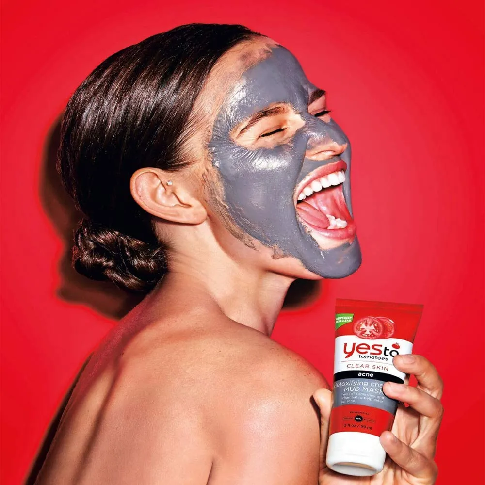 Yes To Tomatoes Clear Skin Detoxifying Charcoal Mud Mask, 2 Fl Oz, For Acne Prone Skin To Draw Out Impurities And Prevent Breakouts, Contains Salicylic Acid, 96% Natural Ingredients