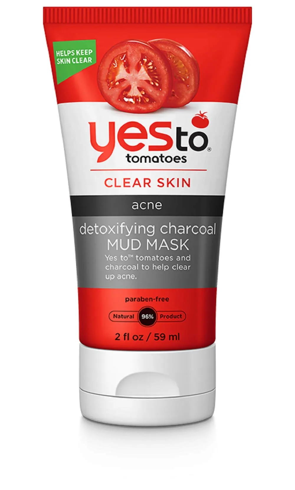 Yes To Tomatoes Clear Skin Detoxifying Charcoal Mud Mask, 2 Fl Oz, For Acne Prone Skin To Draw Out Impurities And Prevent Breakouts, Contains Salicylic Acid, 96% Natural Ingredients