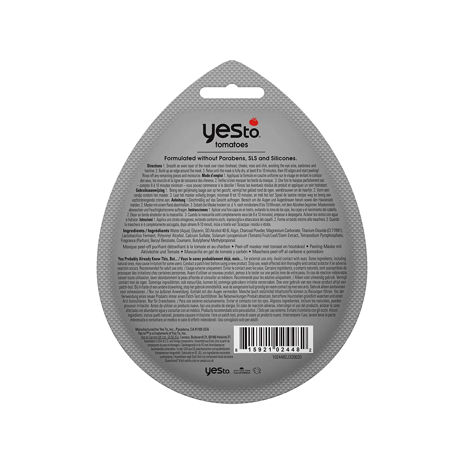 Yes To Tomatoes Clear Skin Detoxifying Charcoal Peel-Off Mask for All Skin Types To Detoxify Skin & Peel Away Impurities, 3 Count, Pack of 3