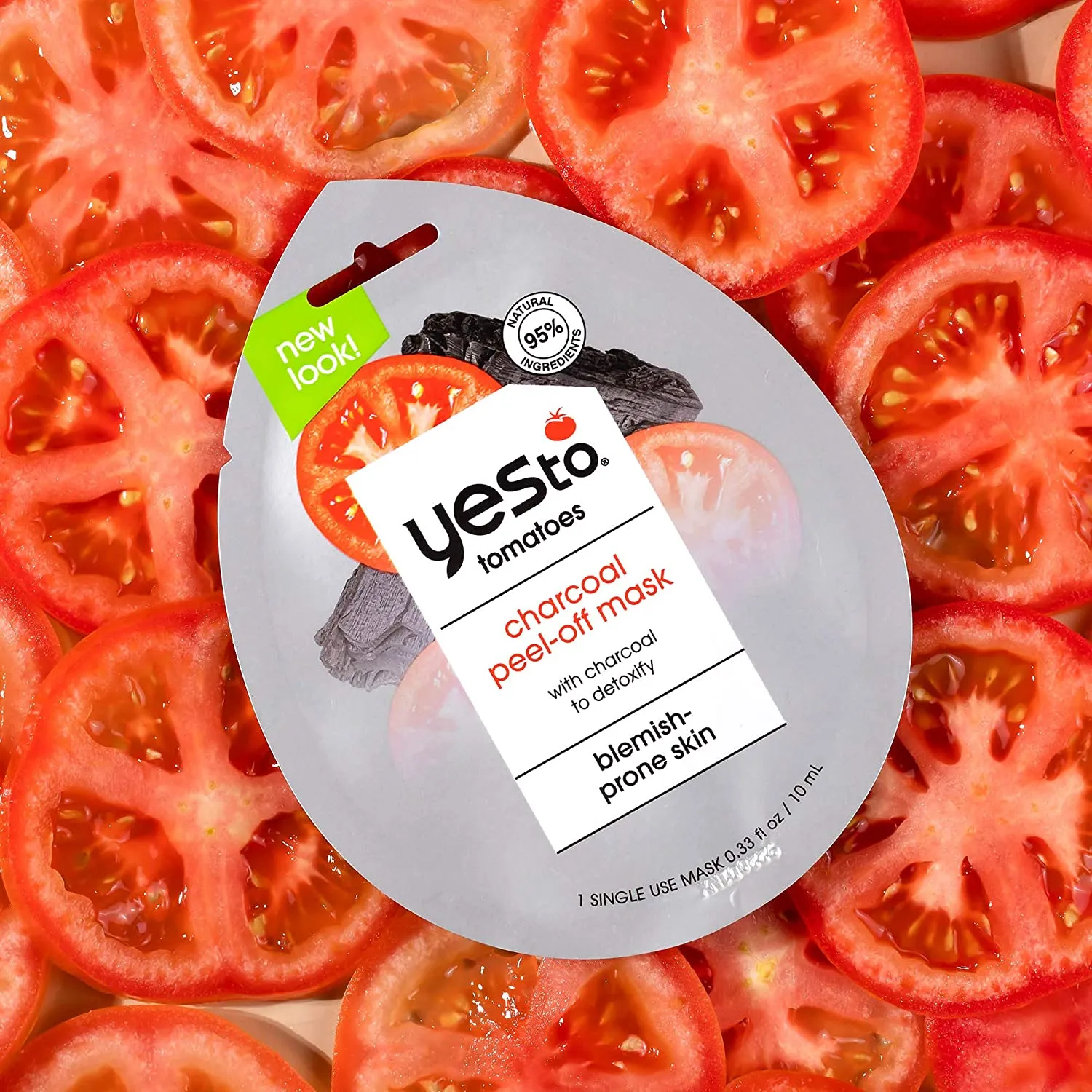 Yes To Tomatoes Clear Skin Detoxifying Charcoal Peel-Off Mask for All Skin Types To Detoxify Skin & Peel Away Impurities, 3 Count, Pack of 3