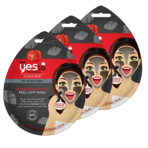 Yes To Tomatoes Clear Skin Detoxifying Charcoal Peel-Off Mask for All Skin Types To Detoxify Skin & Peel Away Impurities, 3 Count, Pack of 3