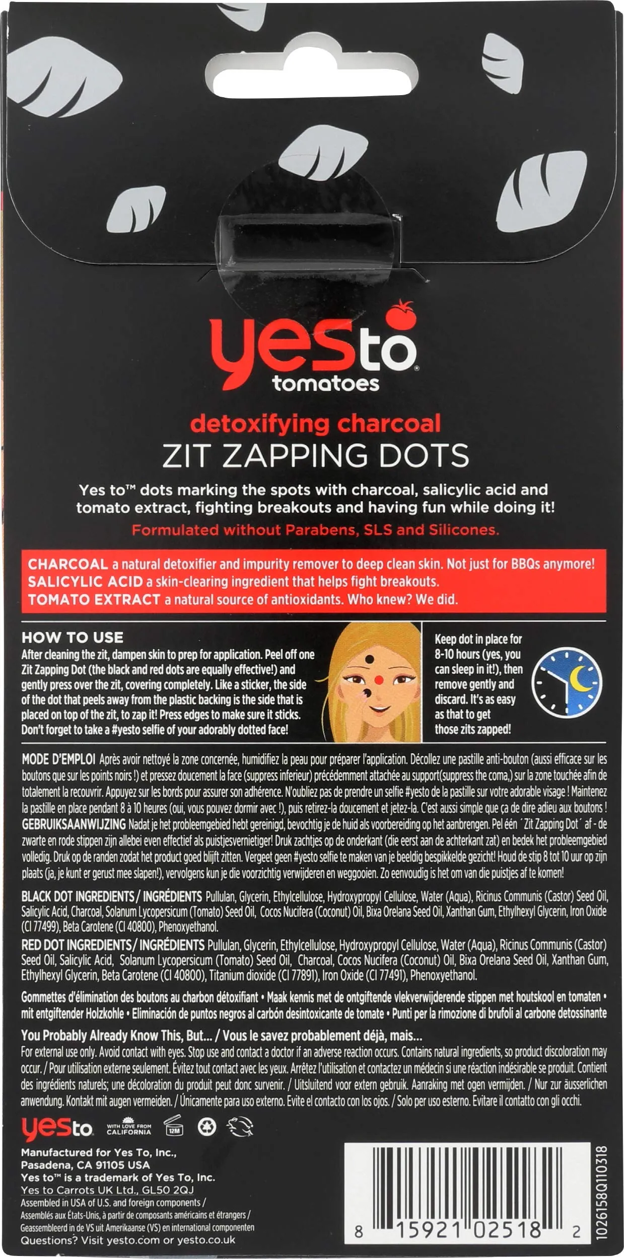 Yes To Tomatoes Detoxifying Charcoal Zit Zapping Dots, Red, 24 Count (1025182)