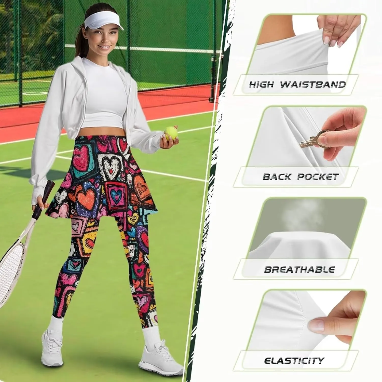 YEXIATODO Skirted Leggings for Women Athletic Skorts Skirts for Women Activewear Girls Pleated Tennis Skirt XS-3XL