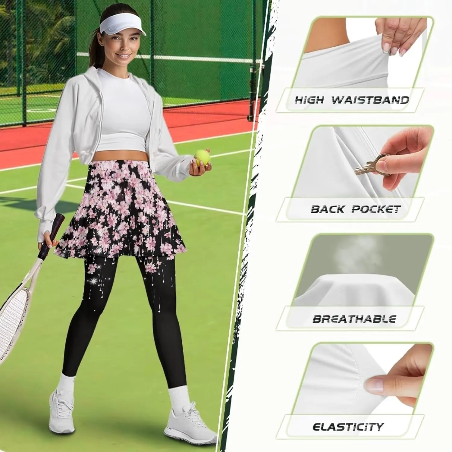 YEXIATODO Skirted Leggings for Women Control The Belly High Waisted Flowy Pleated Golf Skorts Skirts XS-3XL