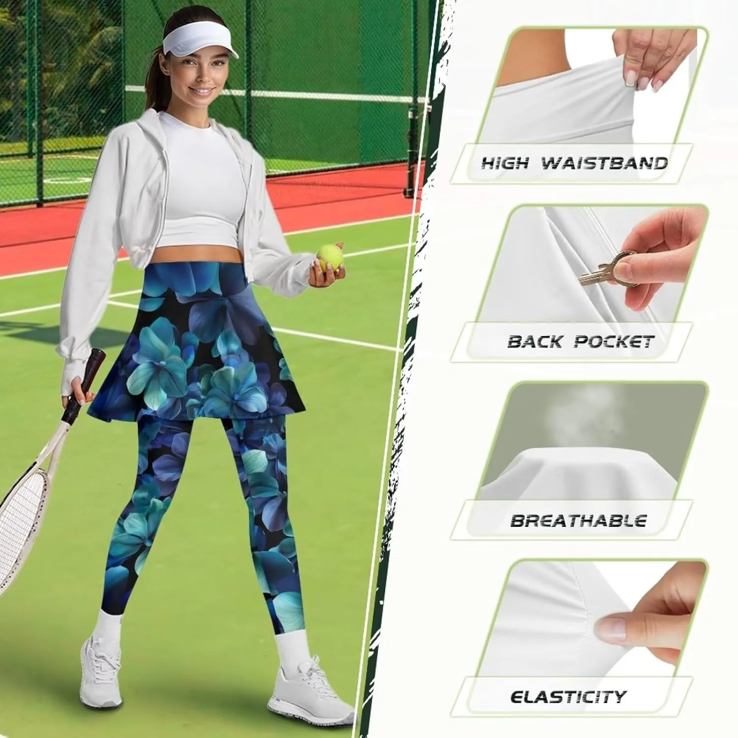 YEXIATODO Skirted Leggings for Women Control The Belly High Waisted Flowy Pleated Golf Skorts Skirts XS-3XL