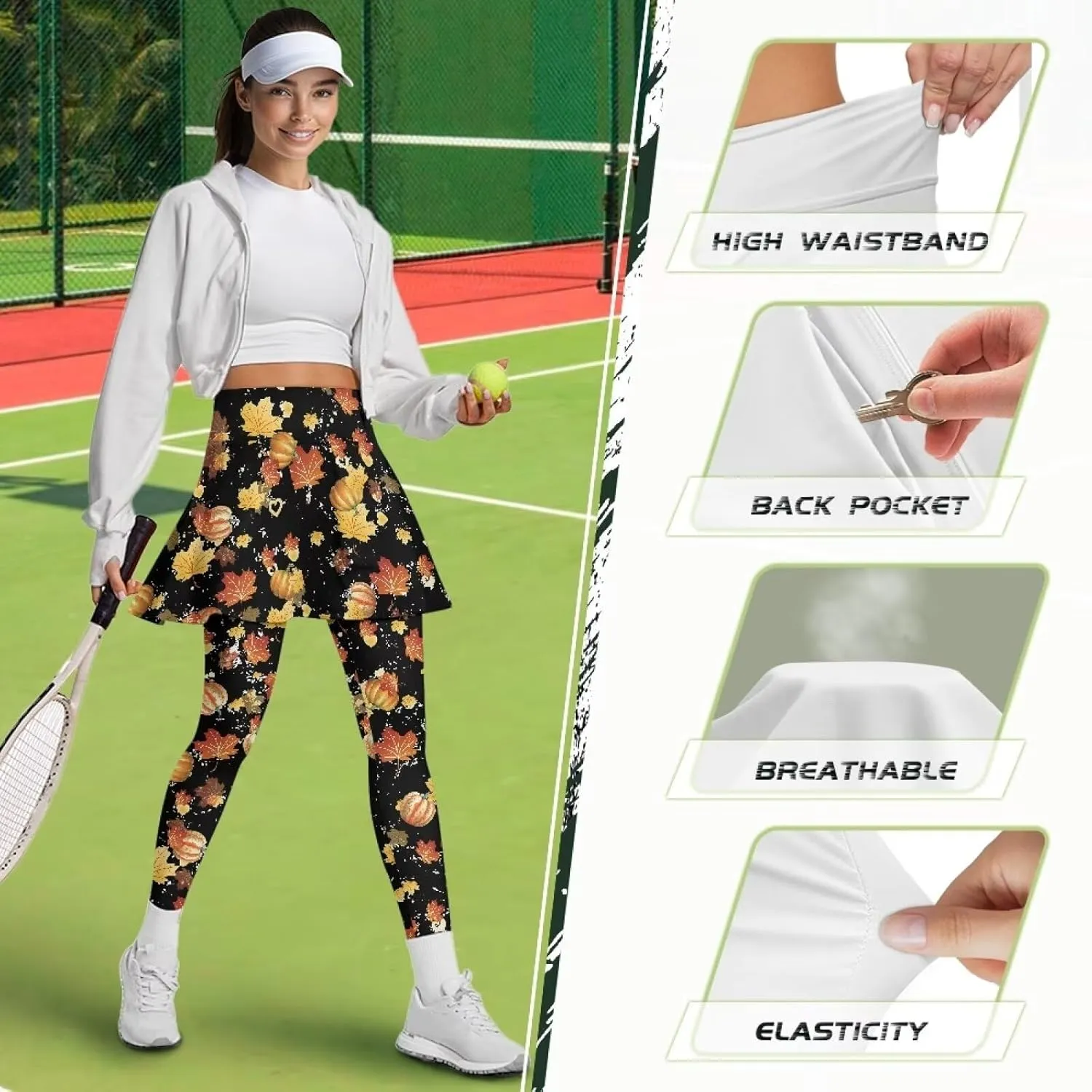 YEXIATODO Skirted Leggings for Women High Waisted Flowy Pleated Golf Skorts Skirts Control The Belly XS-3XL