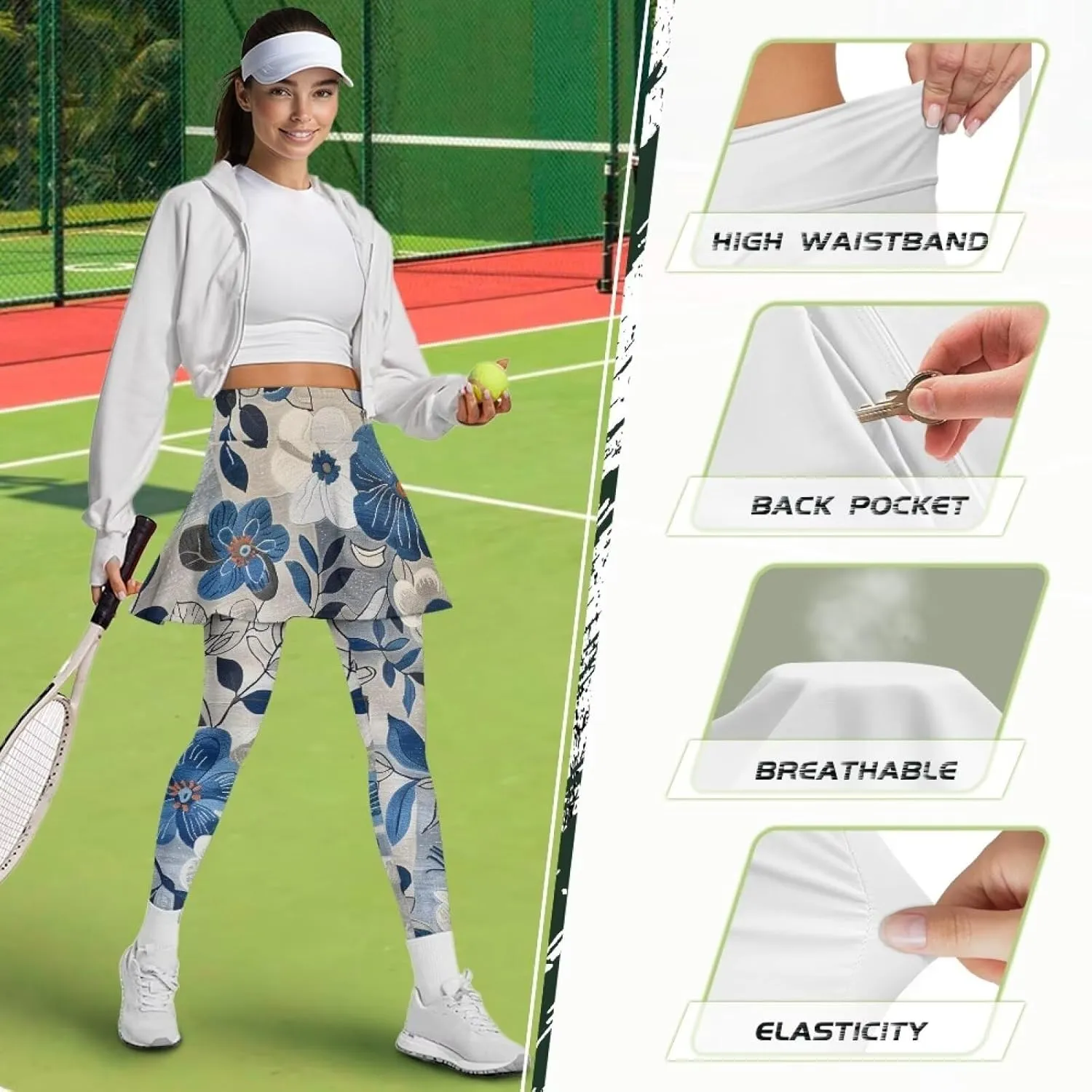YEXIATODO Skirted Leggings for Women High Waisted Flowy Pleated Golf Skorts Skirts Control The Belly XS-3XL