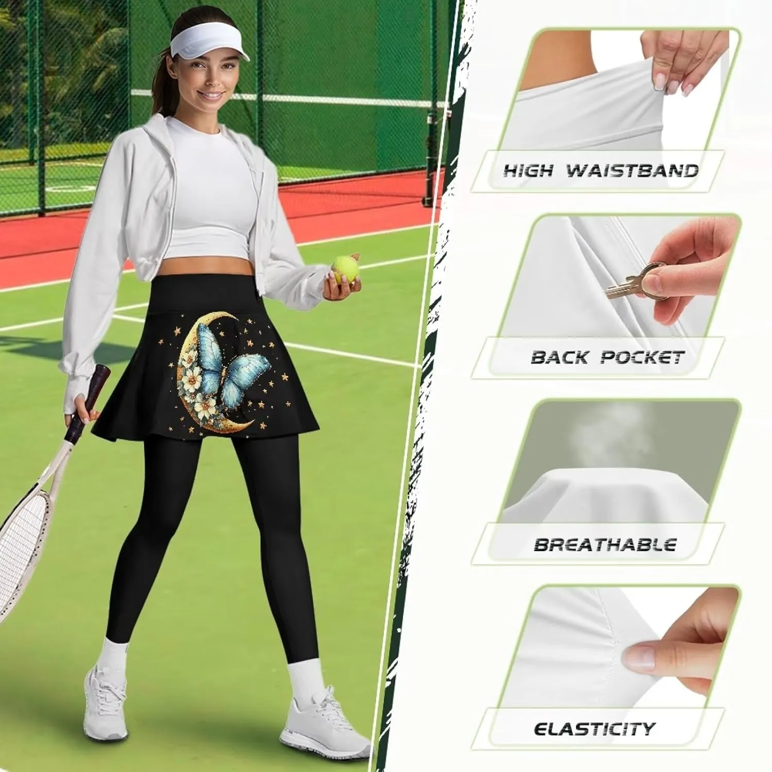 YEXIATODO Skirted Leggings for Women High Waisted Flowy Pleated Golf Skorts Skirts Control The Belly XS-3XL
