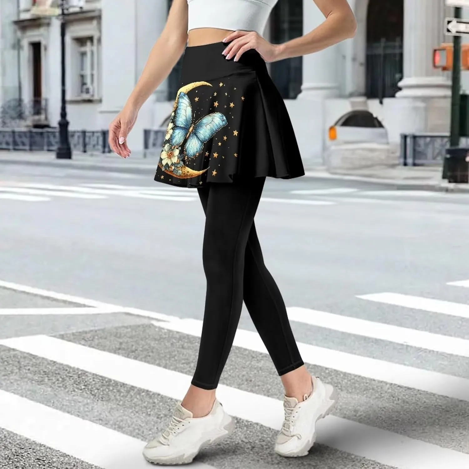 YEXIATODO Skirted Leggings for Women High Waisted Flowy Pleated Golf Skorts Skirts Control The Belly XS-3XL