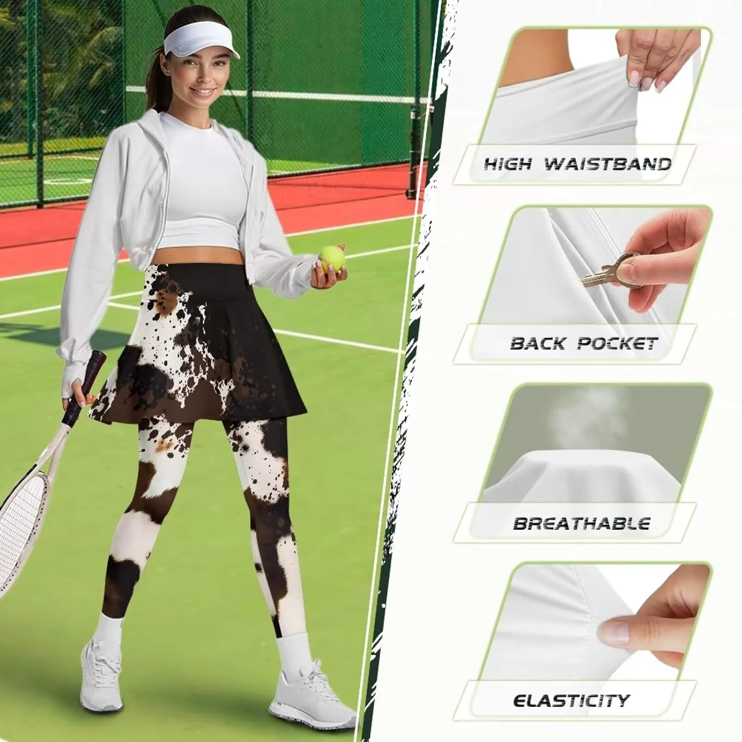 YEXIATODO Skirted Leggings for Women High Waisted Flowy Pleated Golf Skorts Skirts Control The Belly XS-3XL