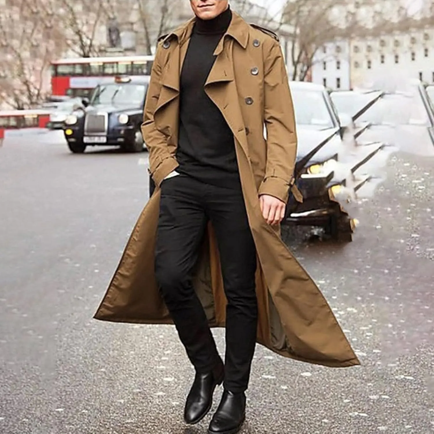 Ymosrh Mens Coats and Jackets Long-Slevee Luxury Full Length Trench Coat Long Wool Overcoat Winter Jackets for Men
