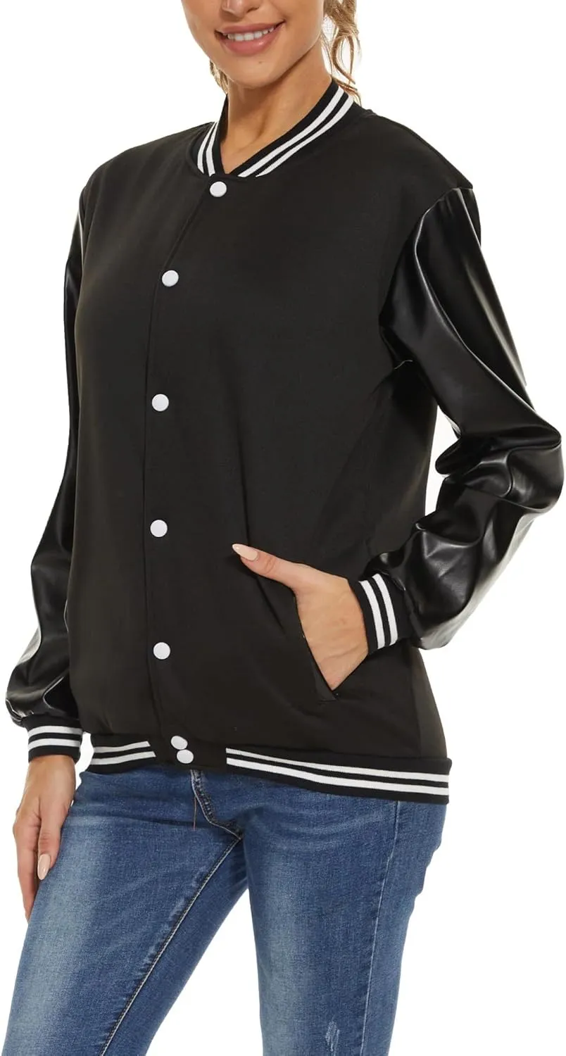 Yuji Itadori Women Varsity Jacket Leather Sleeve Baseball Lightweight Jacket Fleece Coat Button Down Clothes