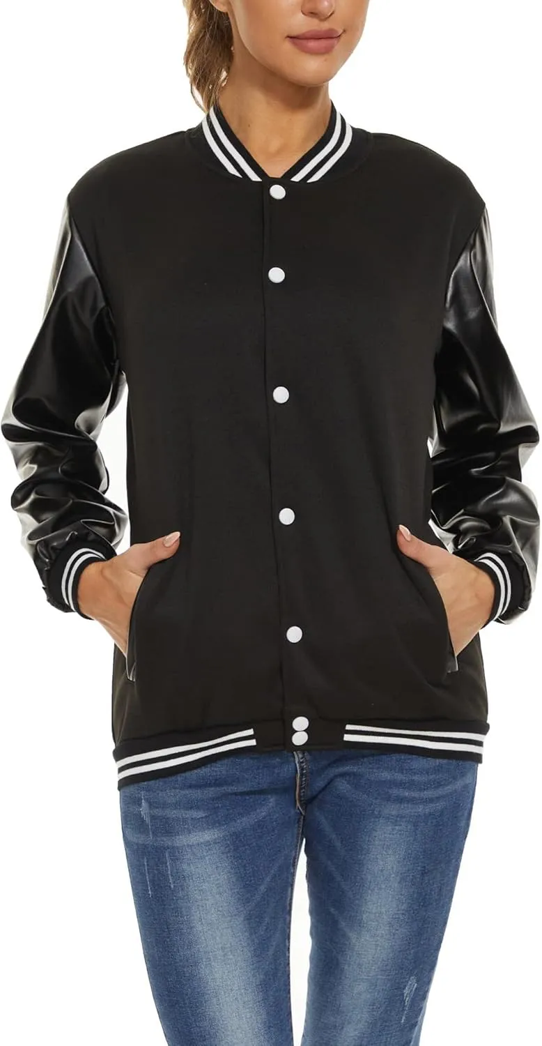Yuji Itadori Women Varsity Jacket Leather Sleeve Baseball Lightweight Jacket Fleece Coat Button Down Clothes