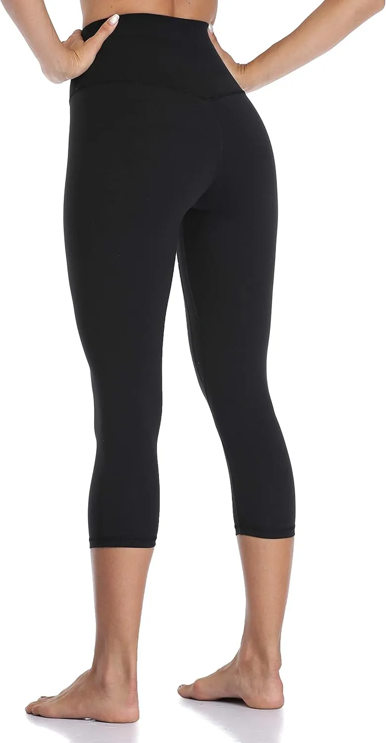 YUNOGA Women's Buttery Soft 21" Inseam Yoga Pants, High Waisted Tummy Control Workout Running Capri Leggings