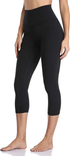 YUNOGA Women's Buttery Soft 21" Inseam Yoga Pants, High Waisted Tummy Control Workout Running Capri Leggings
