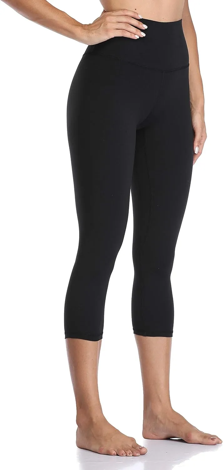YUNOGA Women's Buttery Soft 21" Inseam Yoga Pants, High Waisted Tummy Control Workout Running Capri Leggings