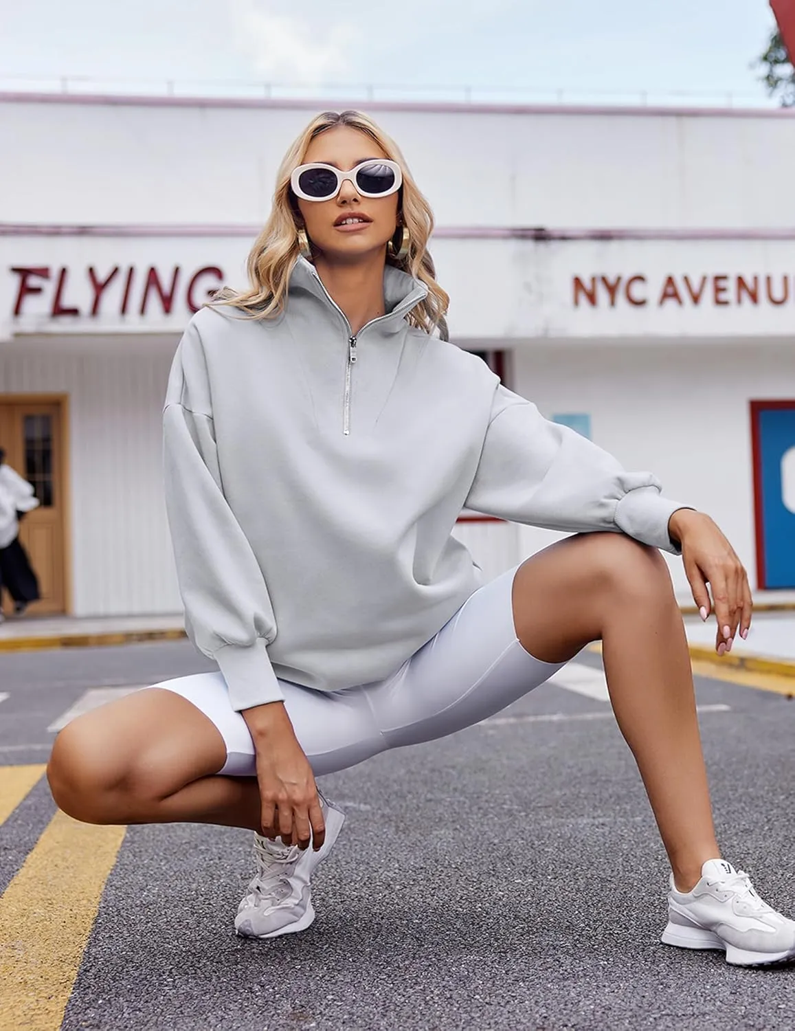 Zeagoo Women Sweatshirts Quarter Zip Stand Collar Pullovers Fleece Workout Hoodies Y2K Clothes