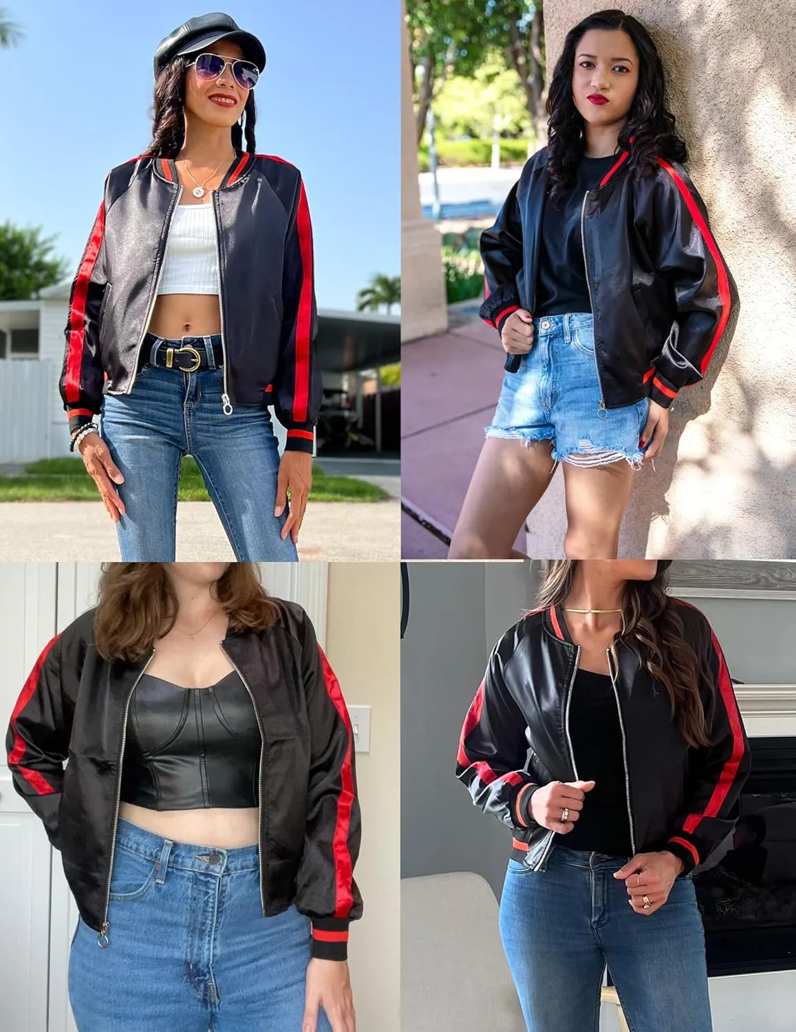 Zeagoo Women's Bomber Jacket Lightweight Zip Up Jacket Casual Striped Jacket Coat Outerwear Windbreaker with Pockets