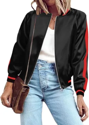 Zeagoo Women's Bomber Jacket Lightweight Zip Up Jacket Casual Striped Jacket Coat Outerwear Windbreaker with Pockets