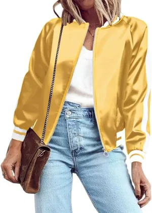 Zeagoo Women's Bomber Jacket Lightweight Zip Up Jacket Casual Striped Jacket Coat Outerwear Windbreaker with Pockets