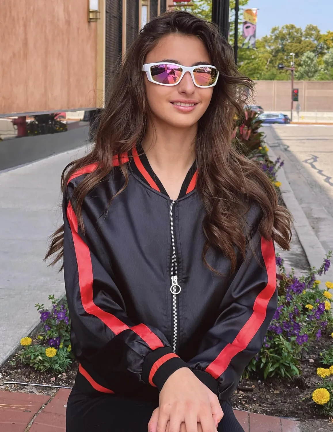 Zeagoo Women's Bomber Jacket Lightweight Zip Up Jacket Casual Striped Jacket Coat Outerwear Windbreaker with Pockets