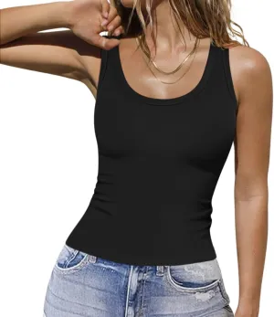 Zeagoo Womens Tank Tops 2025 Scoop Neck Ribbed Sleeveless Top Casual Basic Slim Fitted Knit Cami Tee Shirts