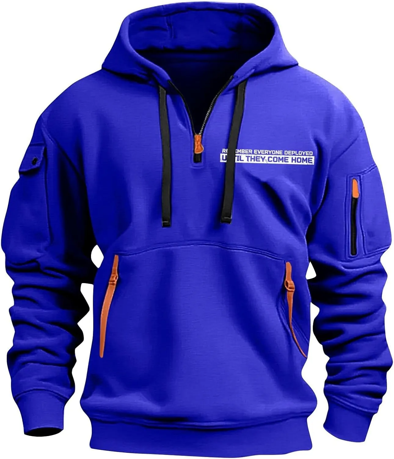 ZEFOTIM Hoodie for Men Drawstring 1/4 Zip Hoodie Letter Print Graphic Pullover Casual Sweatshirt with Pockets